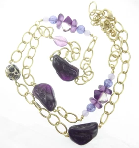 Collar de cadena larga de 40-44" Chico's púrpura imitación piedra y estrás tono dorado - Imagen 1 de 4