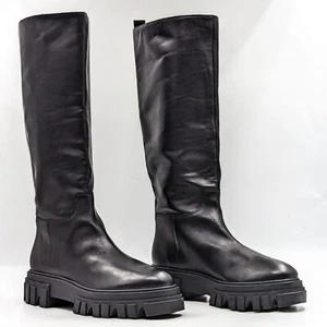 Marc Fisher Women Malena Black Leather Platform Vintage Retro Lug Boots size 10 - Picture 1 of 10
