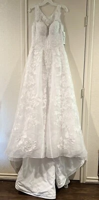 WEDDING Dress Oleg Cassini Tank Gown White beaded Lace David’s Bridal SZ 6 NWT - Image 1 of 4