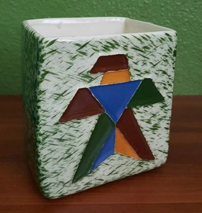 Green Native Tribal Thunderbird Splatter Sponge Square Southwestern Deco Planter - Bild 1 von 11