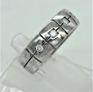 925 STERLING RING vintage, clear stones, band, size 9, 4.4 grams, unisex - Picture 1 of 6
