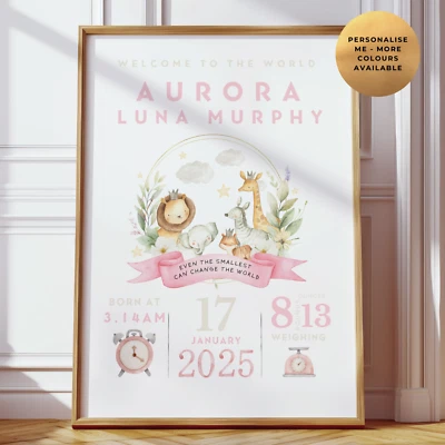 Nuevo regalo personalizado para bebé - Lindo estampado de decoración de guardería de safari - Regalo de bautizo Foto 1 de 4