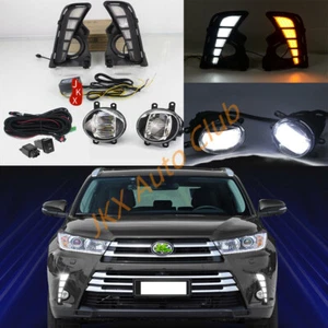LED Day Light Turn Signal OEM LED Fog Lamps Wire Kit For Toyota Highlander 17-19 - Foto 1 di 14