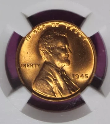 1945 Lincoln Cent graded MS 66 RED by NGC. PLEASE SEE THE SCAN  stk 8-002 - Image 1 of 4