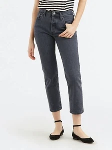 Levis 501 Original womens size 26 Stretch Cropped Jeans premium denim big E grey - Picture 1 of 13