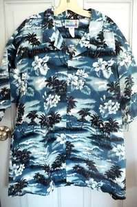 Big Men's New Blue & White Floral Hawaiin Shirt Sz 4XL Made in Hawaii - Picture 1 of 5
