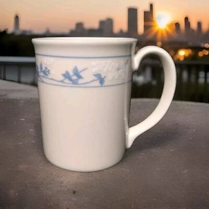 Corning Stoneware Coffee Cups Blue White Flowers 4"H 10 oz - Picture 1 of 6