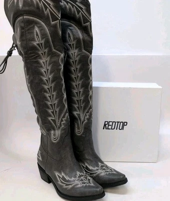 Botas de Vaquera Redtop DS150 The Ross Sobre la Rodilla Corbata Trasera EE. UU. 7.5 Gris Foto 1 de 4