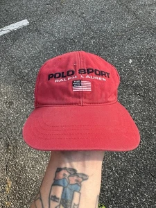 De Colección Años 90 Polo Deportivo Ralph Lauren Sombrero Gorra Rojo Deletrear Logo Ajustable Usado - Imagen 1 de 5