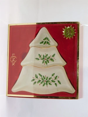LENOX Holiday Dimension Collection Tree Divided Server Gold Trim NEW in Box - Image 1 of 4