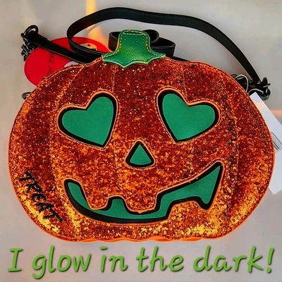 Bandolera Betsey Johnson Jack-O- Linterna, Calabaza, Brilla Halloween, Doble Lado Foto 1 de 4