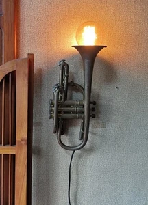 Antique Steampunk C.G. Conn USA Cornet Electric Wall Lamp - Picture 1 of 17