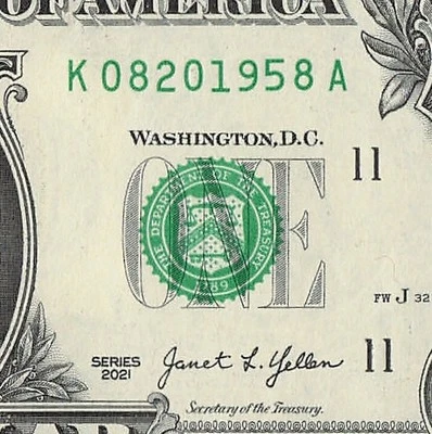 Aug 20 1958 Birthday Fancy Serial Number Date Note One Dollar Bill 08 20 1958 - Image 1 of 4