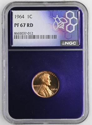 1964 1C RD PROOF Lincoln Memorial One Cent NGC PF67RD TradeBea Puple core - Image 1 of 2