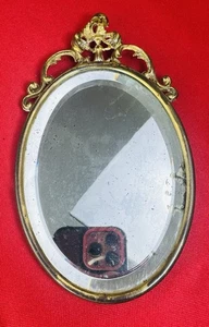 Vtg Brass Oval Hand Mirror 7x4" Rococo Wall Hanging Antique Shabby Chic Vanity - Picture 1 of 6