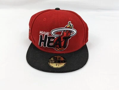 Miami Heat Hat Cap Fitted 7 1/8 NBA 59Fifty Red Black Hardwood Classic - Image 1 of 4