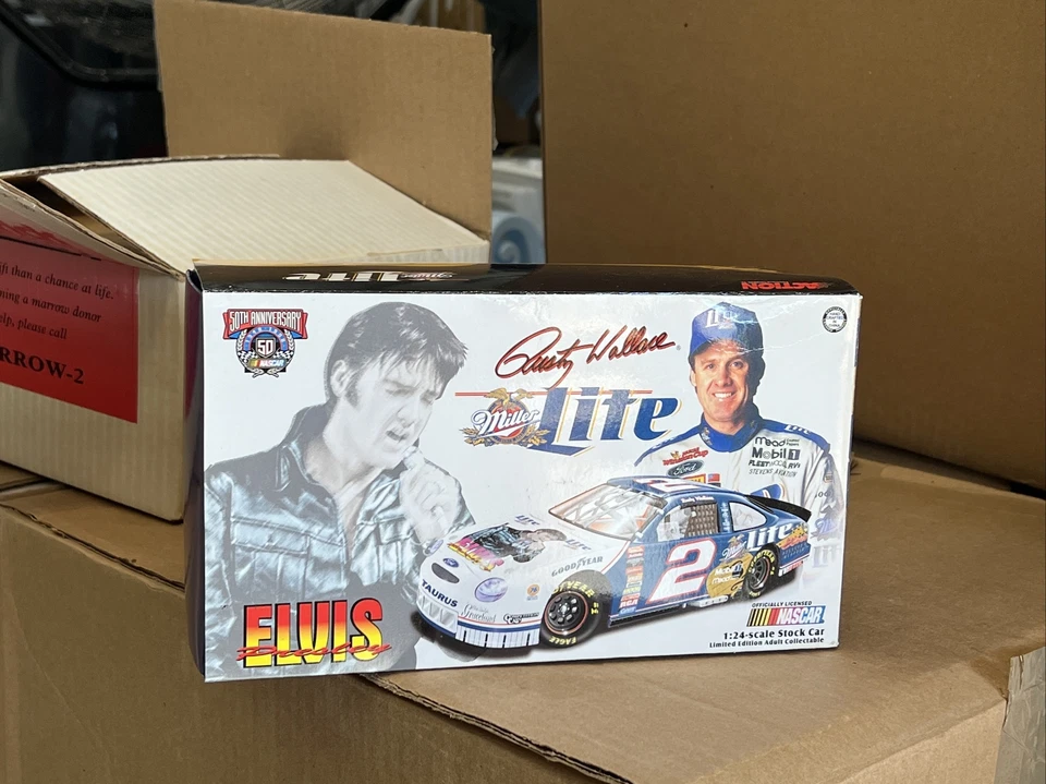 Rusty Wallace #2 Miller Lite Elvis Ford Taurus Acción 1:24 Diecast NASCAR soporte Foto 1 de 1