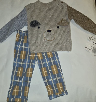 Nuevo con etiquetas Suéter Nine West Pantalones a Cuadros Conjunto Beige, Azul, Marrón 12 Meses Niños Cachorro Foto 1 de 4