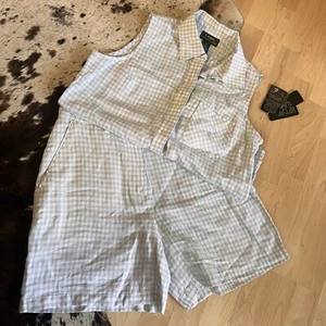 RALPH LAUREN NWT Blue Gingham Linen Short Matching Set Size 8/10 - Picture 1 of 11