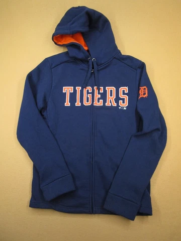 Detroit Tigers Hoodie Men Small Blue Sweatshirt Full Zip Spell Out Logo Baseball Cover