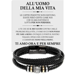 Bracciale Uomo Pelle e Acciaio Inox Al mio uomo - Cofanetto con DEDICA incluso - Foto 1 di 7