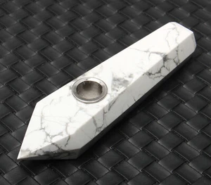 1Pc Natural Howlite Reiki Gemstone smoke pipe Crystal Quartz Healing Decorate - Picture 1 of 9