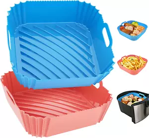Air Fryer Silicone Liners Square 2 Pack 7.1 Inch Airfryer Liners 4-7 QT Reusable - Picture 1 of 12