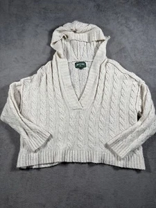American Eagle Cable-knit Sweater Womens XL White Hooded Chunky Oversized Soft - Picture 1 of 9