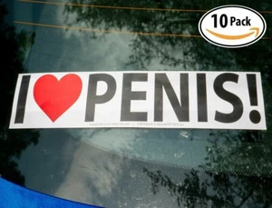 [Paquete de 10] Pegatina I Heart Pene Broma Novedad Parachoques de Witty Yeti - Imagen 1 de 6