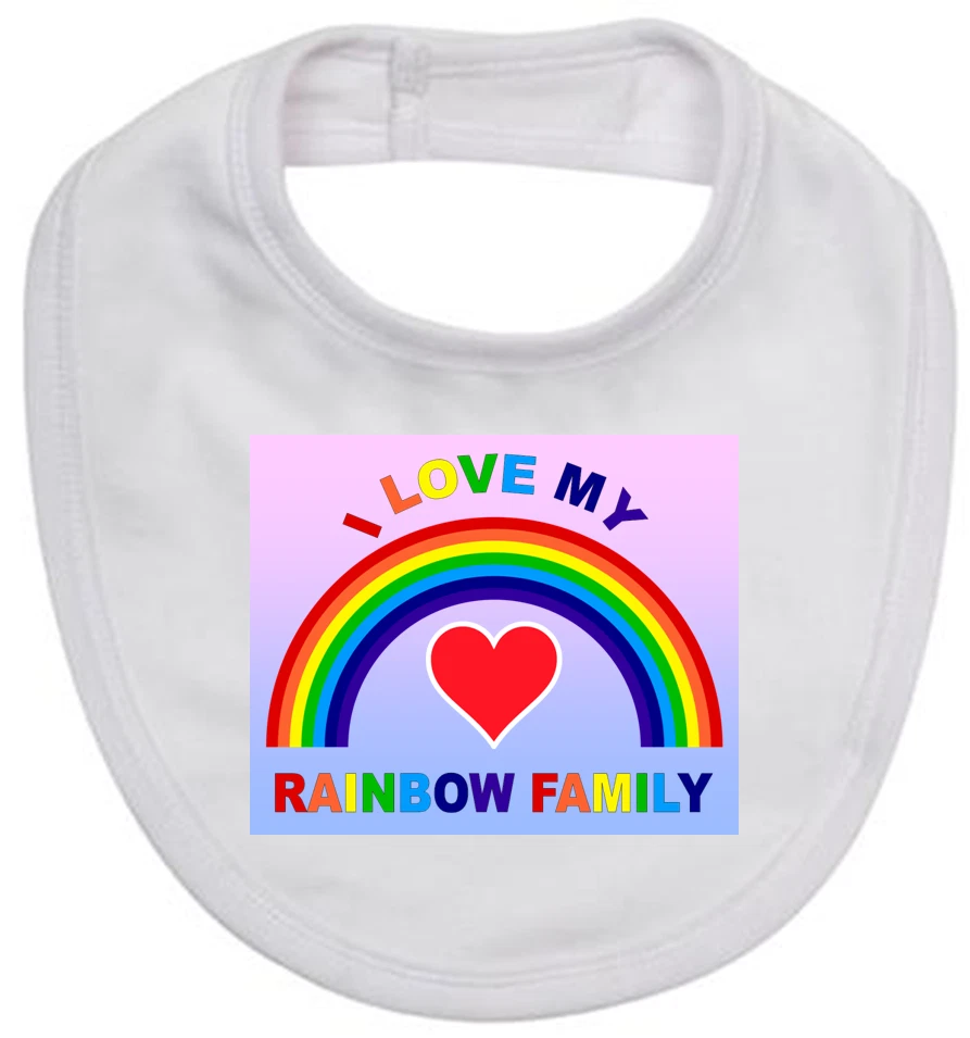 Baby Bib with I LOVE MY RAINBOW FAMILY on new cotton fronted feeding bib - image 1 of 4