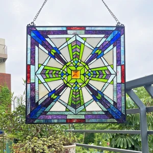 Tiffany Style Stained Glass Window Panel Arts & Crafts 18" x 18" ONE THIS PRICE - Picture 1 of 6