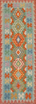 Alfombra de corredor Kilim reversible color pastel 10 pies lana tejida plana 3'x10' Foto 1 de 4