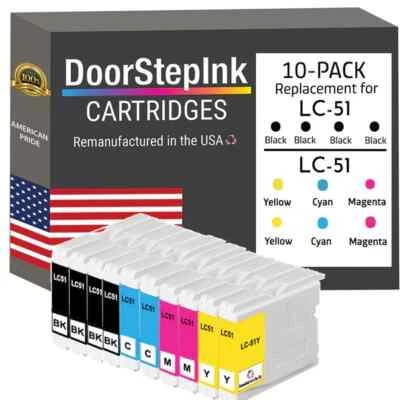 DoorStepInk Compatible Ink Cartridge for Brother LC51 B 4 Black/2 Each Color-USA - Image 1 of 4