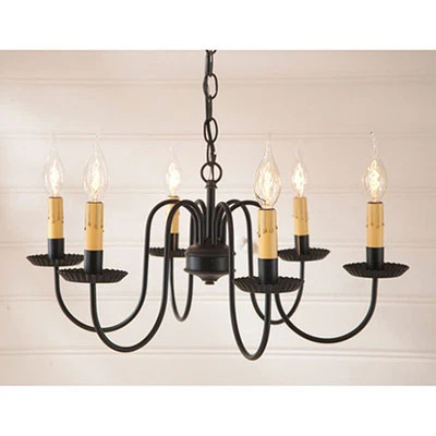 Araña Irvin's Tinware Sheraton 6 brazos de metal negro - Primitive Country Light Foto 1 de 3