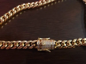 16 INCH GOLD PLATED CUBAN NECKLACE ICED OUT CZ'S FASHION JEWELRY 87G - Picture 1 of 5
