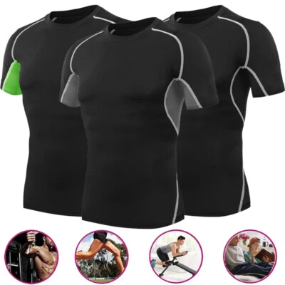Mens Compression Armour Base Layer Top Half Sleeve Thermal Gym Sports Shirt Abs - Image 1 of 4