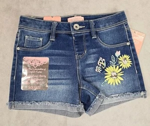 NEW Squeeze Girls Size 8 Denim Shorts Embroidered Flowers Blue Jean Short NWT - Picture 1 of 5