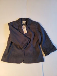 $105 LANA LEE Women's Size 14 Navy Blue Woven Collar & Sleeves 2-Button Jacket - Picture 1 of 7