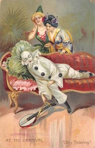 Postcard: At The Carnival, Pierrot & Two Ladies, Only Teasing, Tuck 117 1910's - Picture 1 of 2