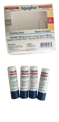 Barra hidratante reparadora y protectora de labios Aquaphor FPS 30 0,17 OZ cada una (paquete de 4) Foto 1 de 2