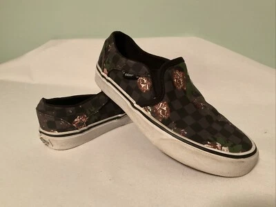 Womens Vans Classic Slip On Black Gray Floral Checkerboard Shoes Sneakers Size 6 - Image 1 of 4
