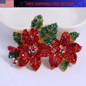 Luxurious Red Zircon Crystal Rose Flower Pendant Woman Brooch Pin Corsage Gifts - Picture 1 of 24