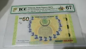 齐齐富够 TQG 67 GEM UNC GEPQ Malaysia 2017 MRR0007759 MBI Ibrahim Sign Rm60 Banknote - Picture 1 of 4