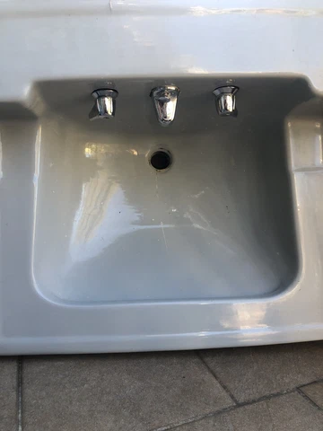 Vtg Mid Century Grey Porcelain Sink w/Chrome legs Bars Made In USA 1954 - M5A Cover