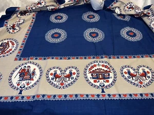 Vintage Scandinavian Folk Art Fabric Mate Mid Century Farmer Amish 58X48 - Picture 1 of 3