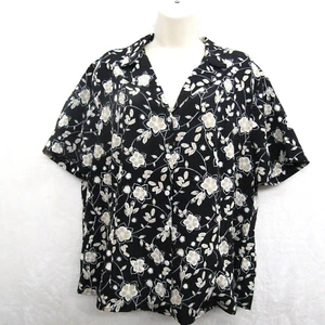 Liz Baker Shirt Blouse Womens 18 Black Brown Floral Short Sleeve Button - Picture 1 of 8