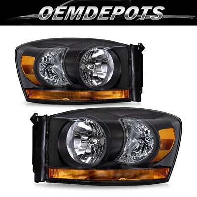 For 2006-2008 Dodge Ram 1500 2500 3500 w/Black Bezel Headlights 06-08 Headlamps - Изображение 1 из 4