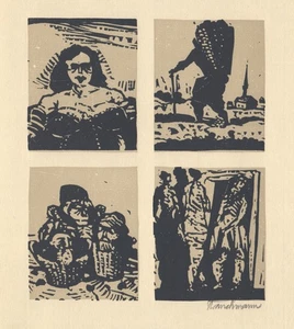 Went Strauchmann Linolschnitt zu Voltaire "Candide" signiert 1978 - Bild 1 von 1