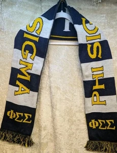 Phi Sigma Sigma Aim High Sorority Winter Scarf White Navy Blu Old Money Academia - Picture 1 of 9