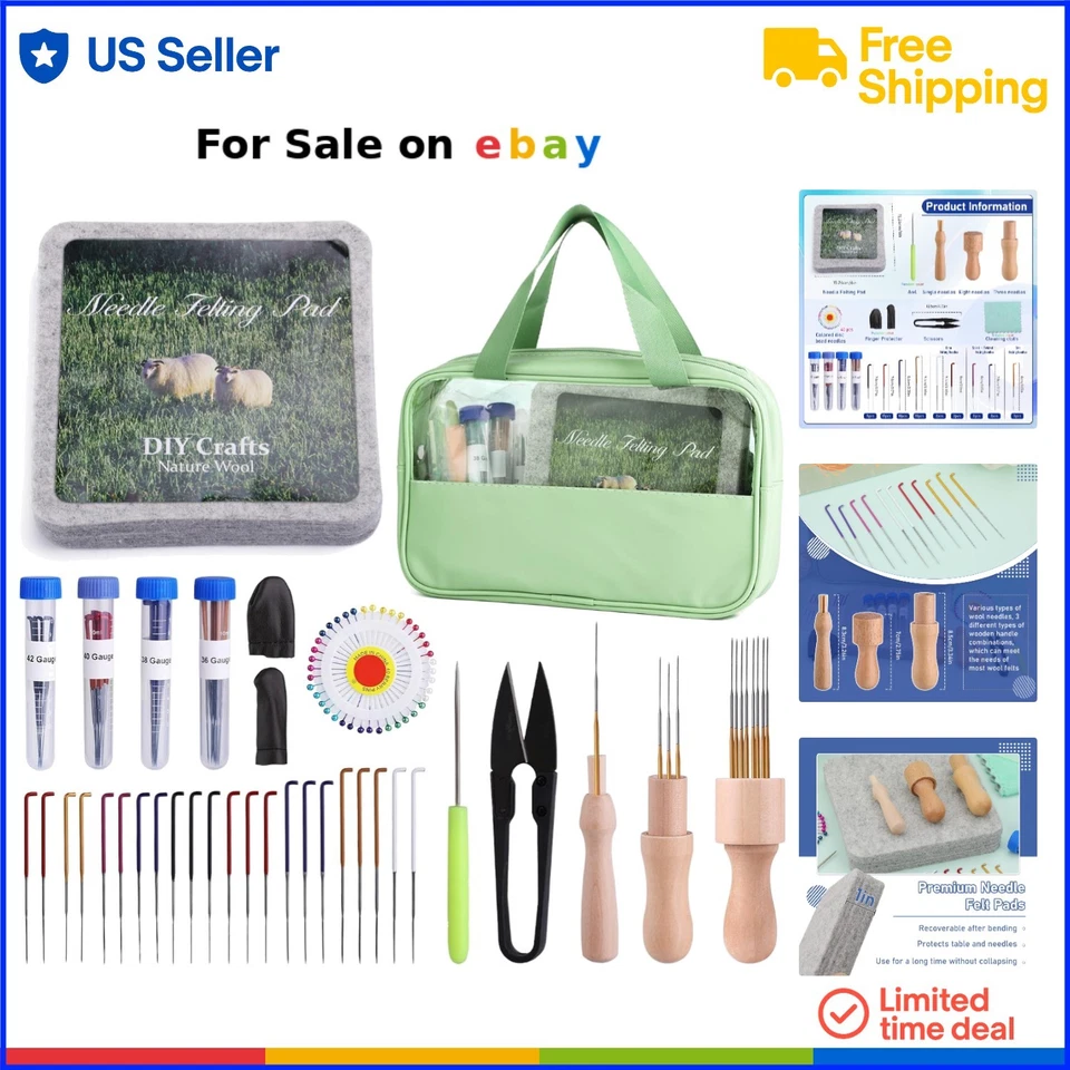 Felting Kit Wool Needle Felting Set with Pad Needles Tools for DIY Crafting - Image 1 of 4
